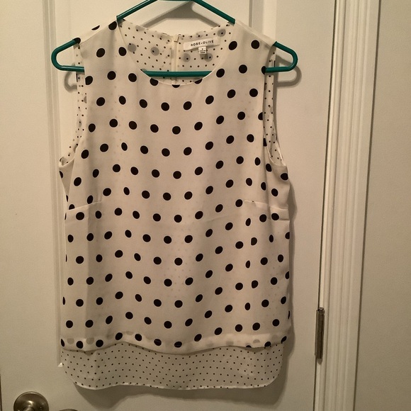 Rose + Olive Tops - Rose + Olive white top with black pokadots.